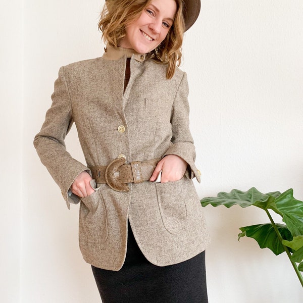 Vintage Damen Jacke / Blazer hellbraun, Wollblazer, Trachtenmode, Made in Italy, Slowfashion, Einzelstück