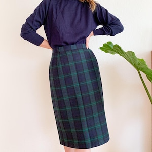 Vintage ladies skirt blue & green checked in 38 | pencil skirt | Sylvia Lang | wool skirt | new wool | wool skirt | unique