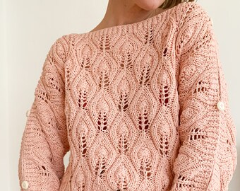 Handmade sweater with button details, knitted sweater, pink, powder pink, slow fashion, oversize, knitwear, knit