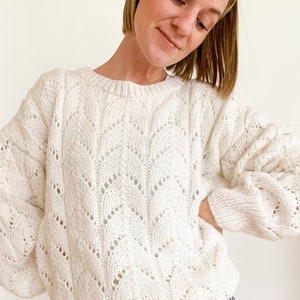 Handmade sweater, knitted sweater, white, slow fashion, oversize, knitwear