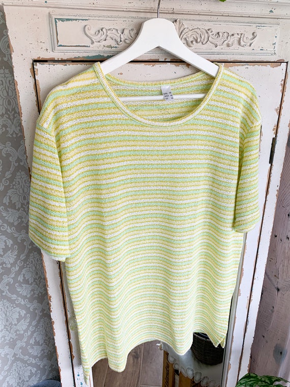 Vintage Pullover mit Kurzarm, knallig gelb & grün… - image 6