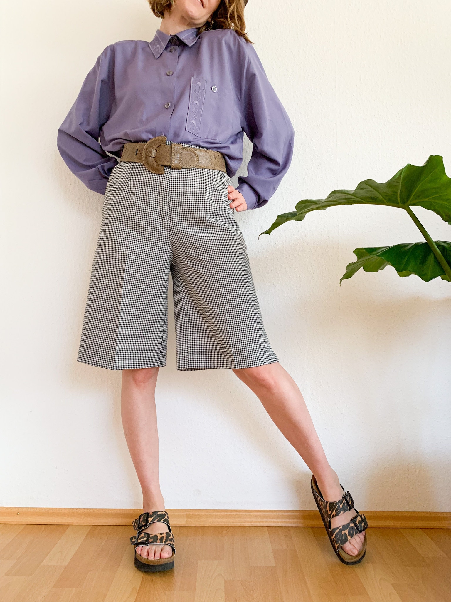 【fig London】Christopher culottes Vintage Shorts Houndstooth, Knee-length, Culottes, Black and
