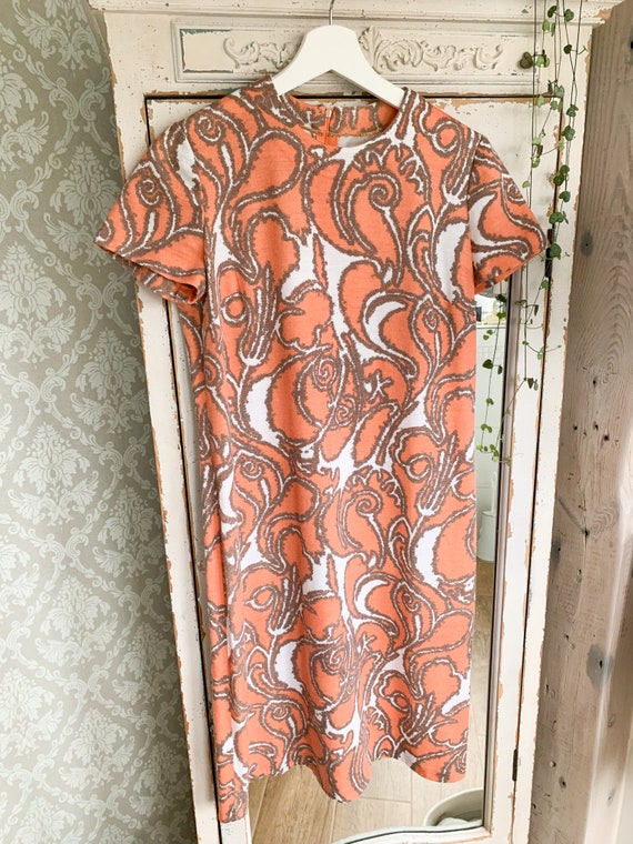 Vintage Kleid mit floralem Fantasiemuster, Orange… - image 10