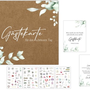 50 Gästekarten für Hochzeit inkl. Sticker und Hinweisschild Gästebuchkarten Hochzeitsspiel Gästebuchseiten Gästekarten zum Ausfüllen #J15