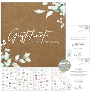 100 Gästekarten für Hochzeit inkl. Sticker und Hinweisschild Gästebuchkarten Hochzeitsspiel Gästebuchseiten Gästekarten zum Ausfüllen #J15