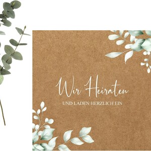 12 Einladungskarten Einladung zur Hochzeit Format 14,8 x 14,8 Hochzeitseinladung Wir Heiraten Karten Save The Date Eukalyptus Boho #C04