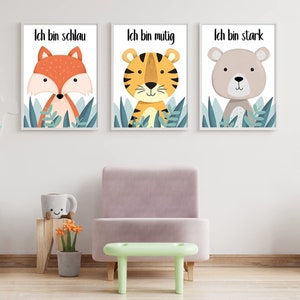 3 piezas Imágenes de afirmación de animales | Animales y frases motivadoras para habitaciones infantiles y de bebés. Póster decorativo infantil A4 niños y niñas.