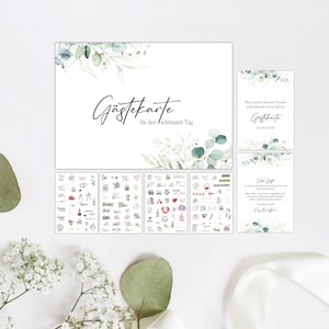 50 Gästekarten für Hochzeit inkl. Sticker und Hinweisschild Gästebuchkarten Hochzeitsspiel Gästebuchseiten Gästekarten zum Ausfüllen #J16