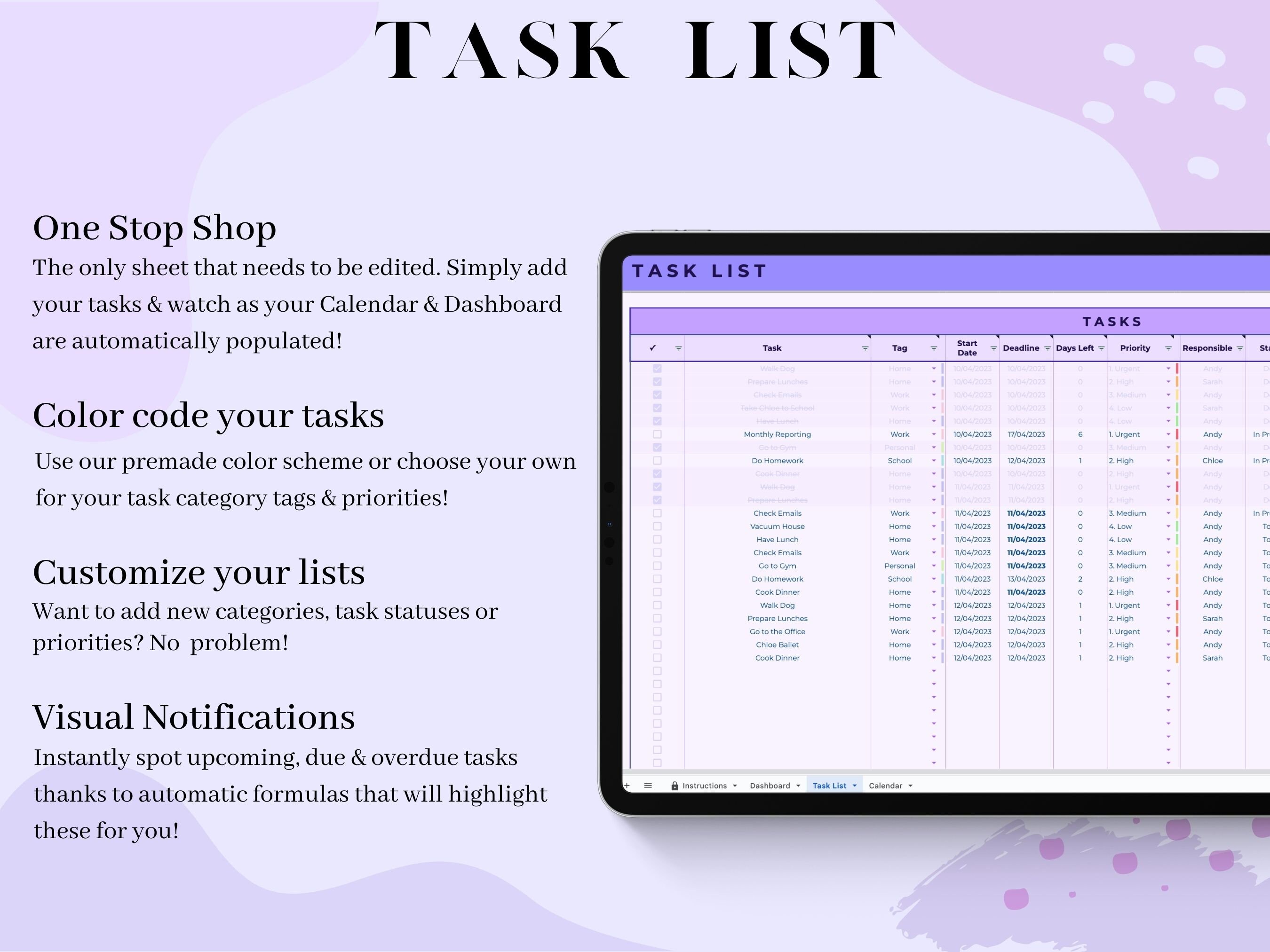 Daily Task Pink Digital to Do List | Daily Task Tracker | Productivity Planner | Team ...