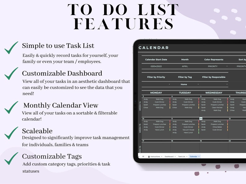 Digital to Do List Daily Task Tracker Productivity Planner Team Task