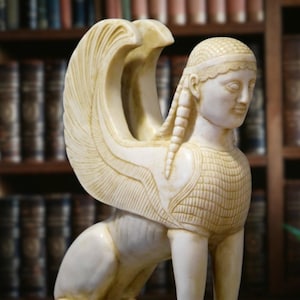 Naxos Sphinx Statue: Molded Marble Replica, Handmade Art Decor