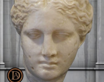 Head of the goddess Hygieia. Height: 11.81in. Molded marble. Handmade in Europe