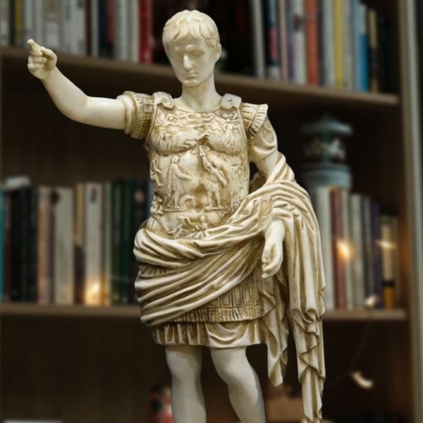 Caesar Augustus of Prima Porta. 13.38in. Marble finish. Handmade in Europe.