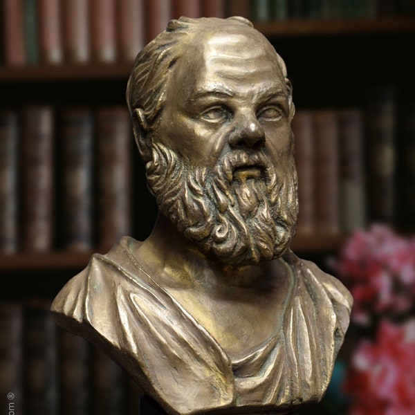Socrates Bust. 33 cm (13 in). Bronze patina. Molded Marble. Handmade in Spain. Reproductions of Classic Sculptures for Decoration and Gift.