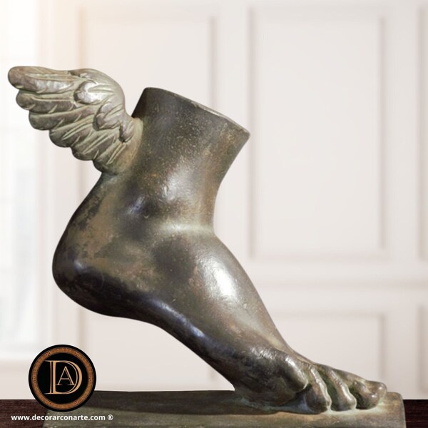 Winged foot. Fragment of statue of Hermes. 8.66in. Bronze patina. Made in Europe