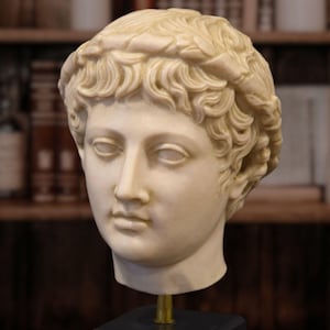 Handmade Bacchus Head Statue. 20 cm (7.87 inches).  Molded Marble Greek Art Reproduction
