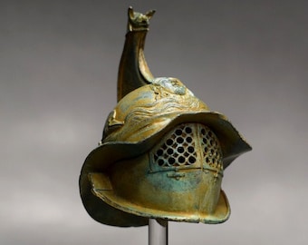 Cast Bronze Gladiator Helmet. 22 cm (8.66 inches). Ancient Rome Art Reproduction
