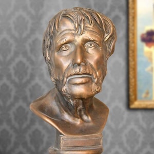 Büste von Seneca. Marmorguss, Bronzepatina. 16,53 Zoll (42 cm). Handgefertigt in Spanien