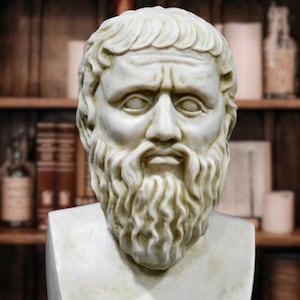 Bust of Plato in molded marble. 14.57in. Greek philosopher. Made in Europe
