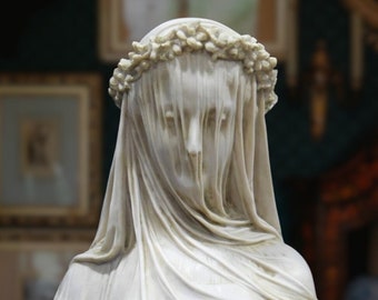 Veiled vestal virgin. Marble finish. 13in. Handmade in Europe.