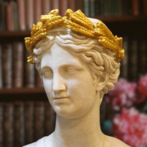 Demeter Ceres Bust: Molded Marble Sculpture with Golden Touches
