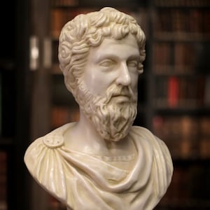 Bust of Emperor Marcus Aurelius, Stoic philosopher. Height 12.6 in. Handmade in Europe.