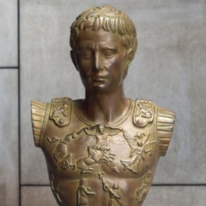 Bust of Caesar Augustus. Bronze patina. Height 11in. Handmade in Europe.