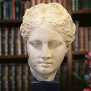 Head of the goddess Hygieia. Height: 11.81in. (30cm). Molded marble. Handmade in Spain