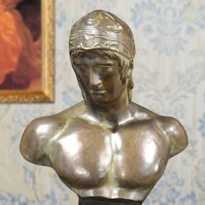 Bust of Ares Borghese. Bronze patina. 18 x 13in. Handmade in Europe.