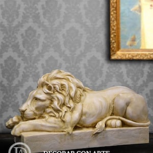 Seated Lion Sculpture: Handcrafted Molded Marble Art Reproduction