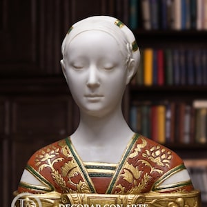 Bust of Hipolita Mª Sforza. Polychrome. 17.72in. Molded marble. Handmade in Europe.