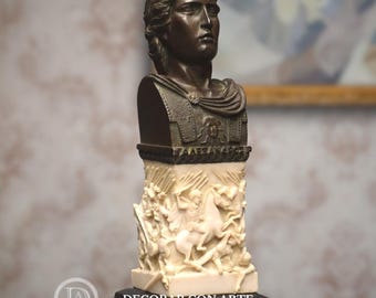 Alexander the Great Bust. 21 cm (8.27 inches) Molded Marble Statue, Handmade Home Decor
