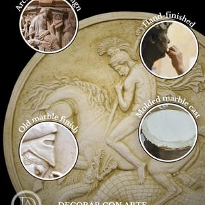 Saint George and the Dragon Relief: Molded Marble Reproduction in Frame. 67 cm (26.38 in.). immagine 4