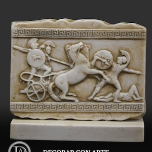 Achilles & Hector Relief Sculpture: Handmade Molded Marble Art Reproduction