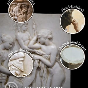 Relieve de las musas. 51x43 cm (20.08x16.93 in) Reproducción en mármol moldeado. Hecho a mano en España. Decoración de interior y jardín imagen 5