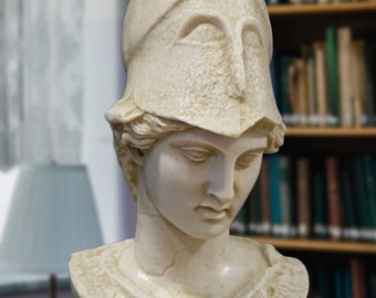 Bust of Athena. Height: 17.72in. Marble finish. Made in Europe