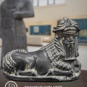 Mesopotamian Lammasu Statue: Marble Androcephalus Bull Replica