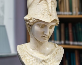 Bust of Athena. Height: 17.72in. Marble finish. Made in Europe