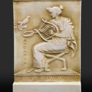 Apollo with Lyre Relief: Handmade Marble Reproduction, Greek Art