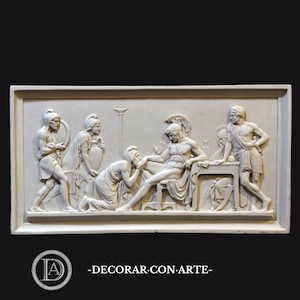 Achilles and Priam Relief: Molded Marble Reproduction, Handmade in Europe.19.3 x10.2 in.(49x26cm)