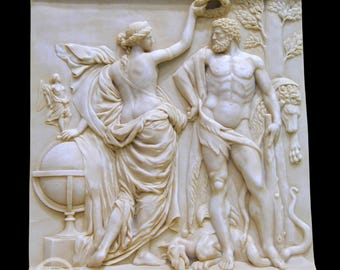 Relieve. Hércules coronado por la Gloria. 50 cm (19.69 in) Reproducción en mármol moldeado. Hecho a mano en España. Reproducciones de arte