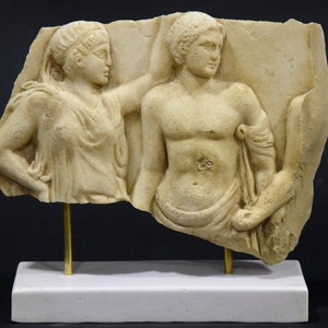 Molded Marble Greek Relief Fragment: Handcrafted Art Reproduction