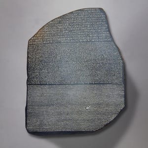 Rosetta Stone. 11.81in. (30cm). Molded marble. Black finish. Egyptian art reproductions. Handmade in Spain
