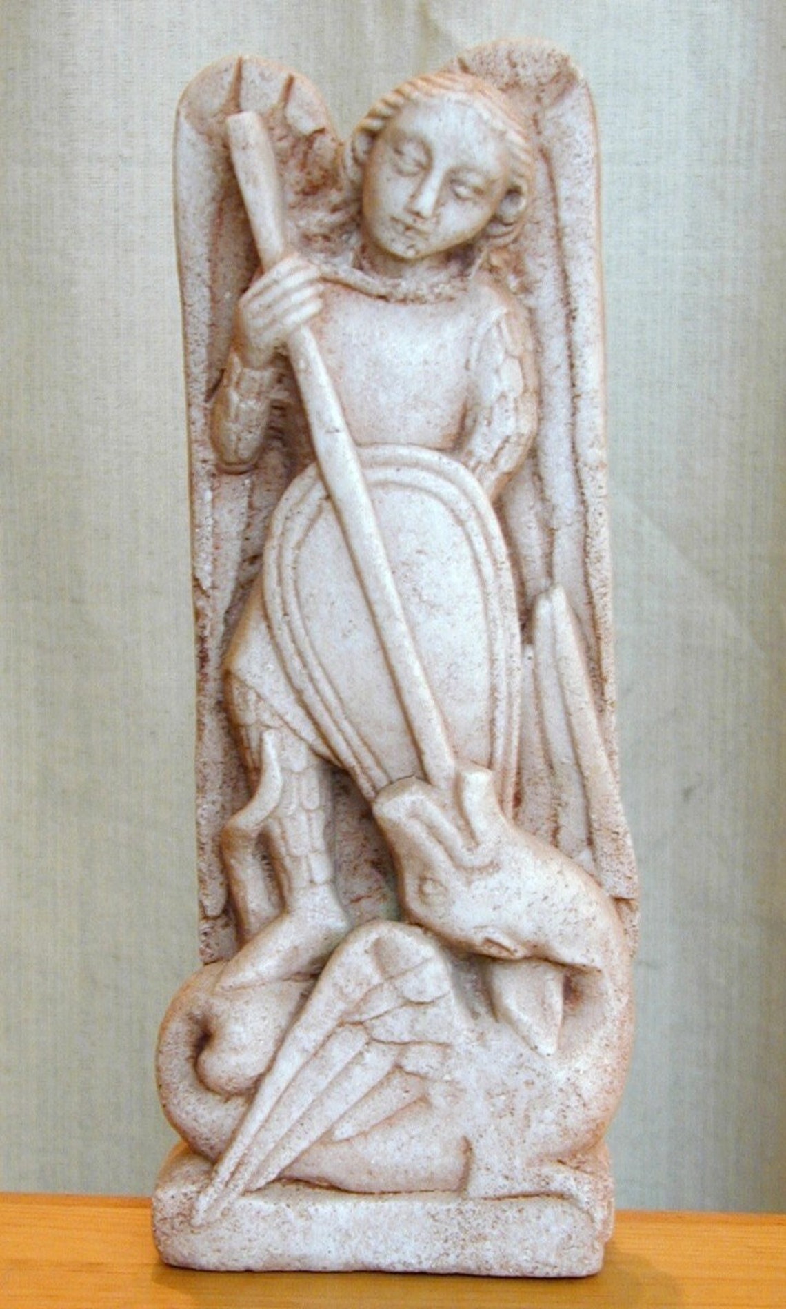 St. Michael Slaying Dragon Relief. 32 Cm (12.6 In). Romanesque ...