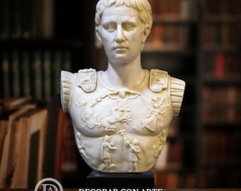 Bust of Caesar Augustus. 28 cm (11.22 inches). Marble finish. Handmade in Europe.