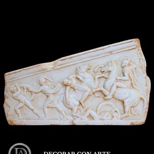 Greek War Scene Bas-Relief: Molded Marble Reproduction (19.29 x 10.63 in)
