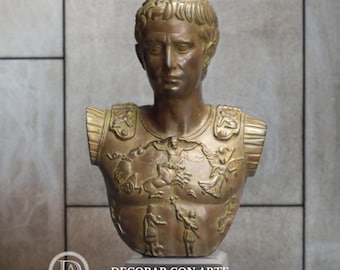 Bust of Caesar Augustus. Bronze patina. 28.5 cm (11.22 inches).  Handmade in Europe.
