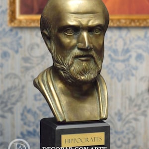 Hippocrates Bust: Bronze Patina Molded Marble Sculpture (9.84 in)