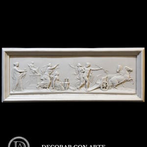 Abduction of Persephone Bas-Relief. 58x23 cm (22.8 x9.1 in.). Neoclassical Molded Marble Wall Art