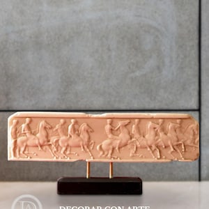 Horses Frieze. Relief with Base. 22x9.5 cm (8.7 x 3.7 in). Molded marble. Handcrafted in Spain. Art reproductions for decoration and gift